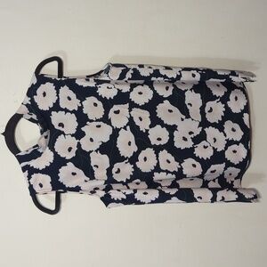 Ann Taylor Factory Floral Sleeveless Blouse Navy White Pink Women's Size Medium